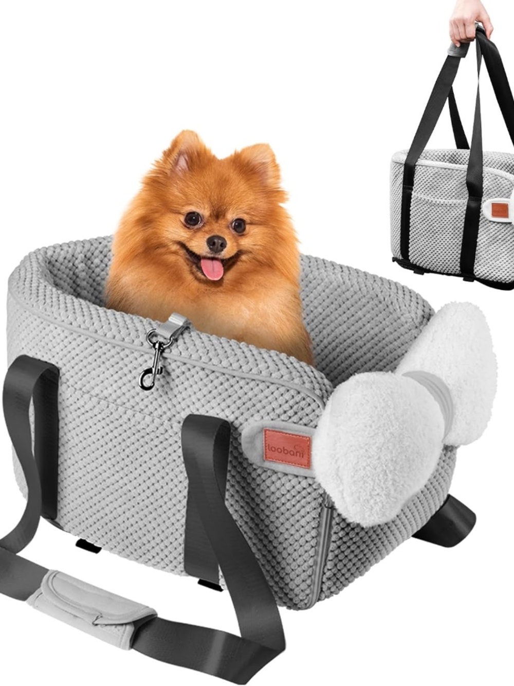 New Comfortable Plush Dog Car Seat Traveler Carrier on Car Armrest, Small Dogs